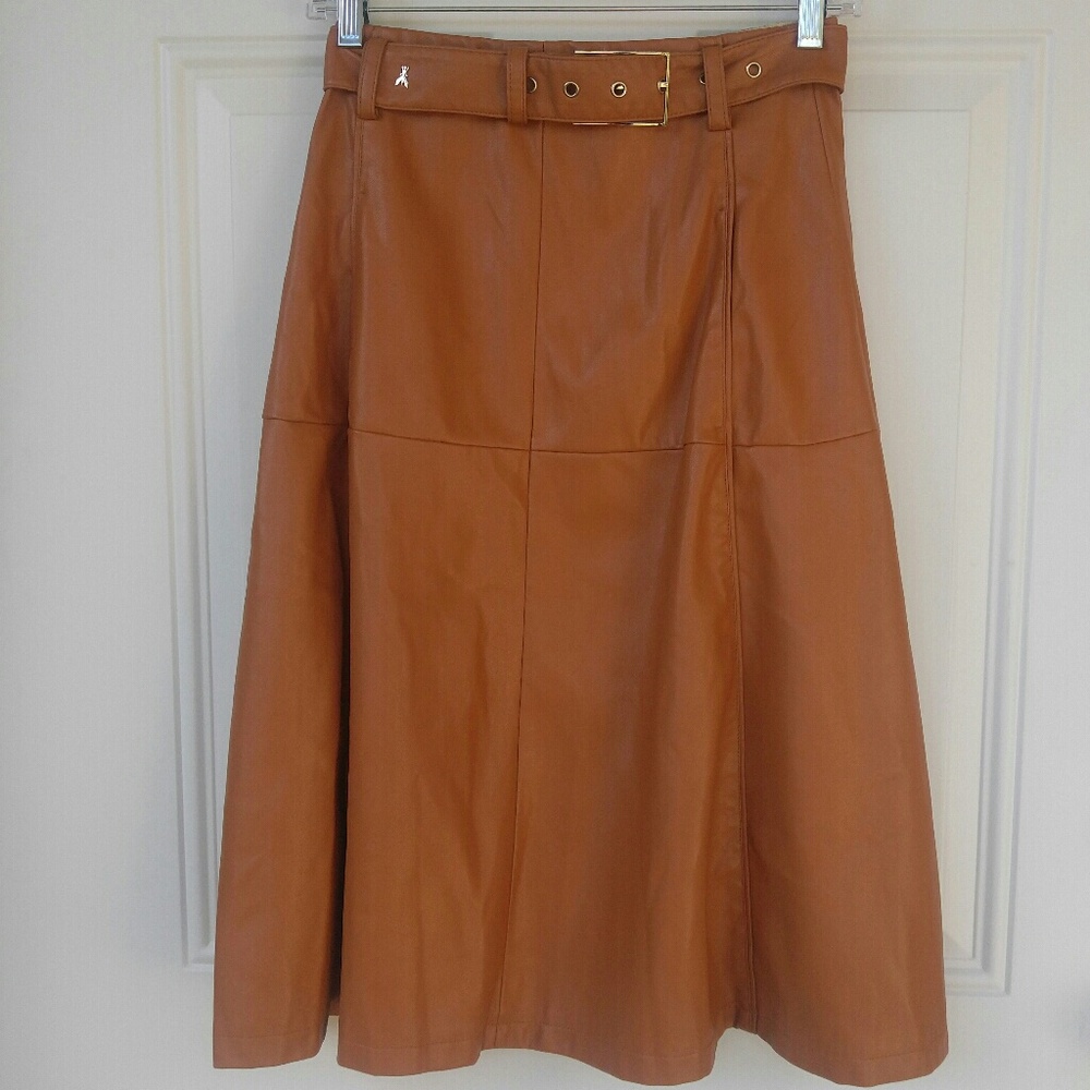 Leather belted midi skirt